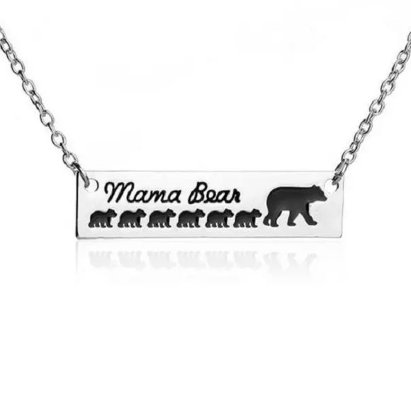Jewelry - Mama Bear and Cubs Silver Bar Pendant Necklace